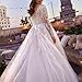 BIRENEROBE Elegant V-Neck Wedding Dresses Plus Size Lace Long Sleeve Women Tulle Bridal Gown Sweep Train Ivory 24W