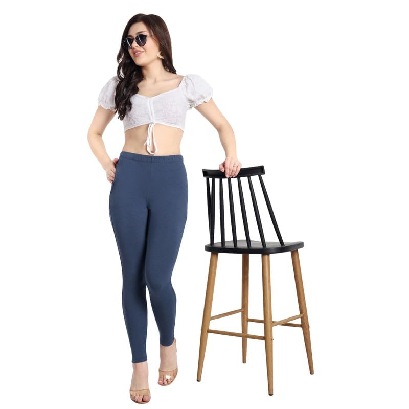 Image of ONE SKY Women Full Length Leggings | Cotton Modal Spandex Blend | High Waist Stretchable & Bio-Washed Fabric | Colour-Lock Technology | Comfortable Leggings for Women