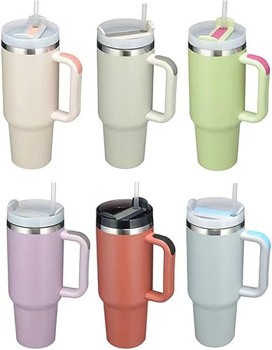 Miniatura 10 de Vaso de viaje aislado de 40 onzas con asa y popote, taza de acero inoxidable de doble pared al vacío que mantiene la bebida fría y caliente