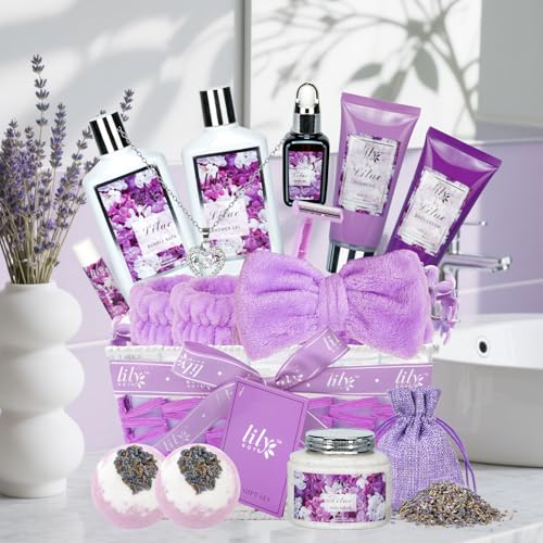 Image of 17Pcs Spa Gifts Spa Kit - Perfect Lavender Lilac Spa Gift Baskets for Women | All-occasion spa gifts for women & mom, Christmas, Mother's Day, Valentine's, Birthday. Hydrating for all skin types
