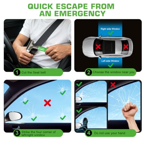 Image of Car Safety Hammer, Metal Window Breaker with Seat Belt Cutter, Emergecy Safety Hammer for Auto Accidents (Green)