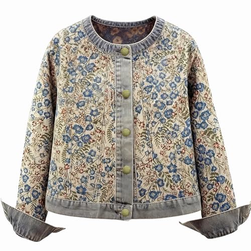 Rothstone Women's Denim Bomber Jacket Long Sleeve Round Neck