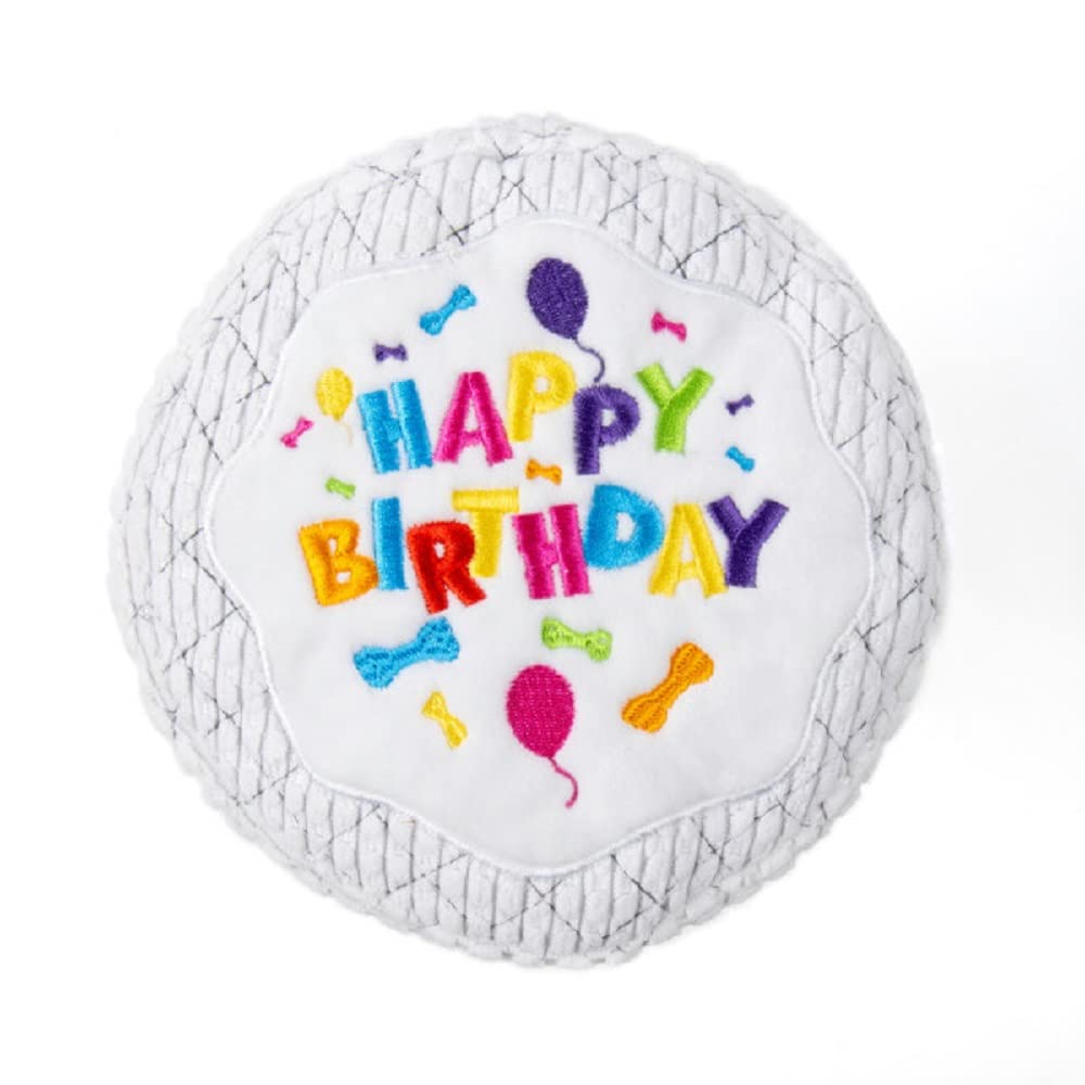 TrustyPup Tough 'N Fun Birthday Cake Squeaky Plush Dog Toy, Chew Guard Technology - White, Large (71150)