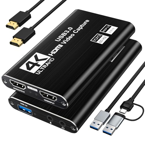 XIIXMASK Video Capture Card, USB 3.0 Capture Card 4K HDMI Loop-Out, 1080P 60FPS/2K 30FPS Video Game...