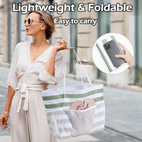 Image of KALIDI Beach Tote Bag Women Large Waterproof Sandproof Shoulder Handbag Packable Grocery Bag Hobo Purse for Picnic Vacation