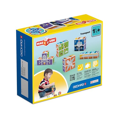 Image of Geomag Magicube Transport 4pcs Magnetic Blocks - Magnetic Building Blocks for Toddlers 1-3, Montessori Toys for 1+ Year Old, Autism Sensory Product, Magnets for Kids