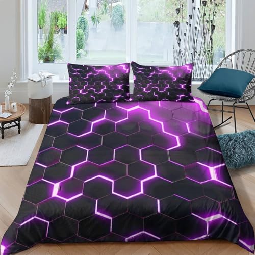 Housse de couette douce imprimé 3D hexagonale lit 1 personne