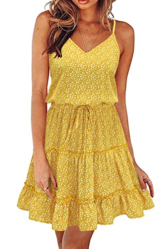Image of Newshows Women's Summer Casual Dress Cute A Line Ruffle Hem Flattering Fit Beach Vacation Sundress