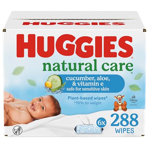 Image of Huggies Natural Care Cucumber, Aloe and Vitamin E Baby Wipes, Hypoallergenic, Scented, 6 Flip-Top Packs (288 Wipes Total), Packaging May Vary
