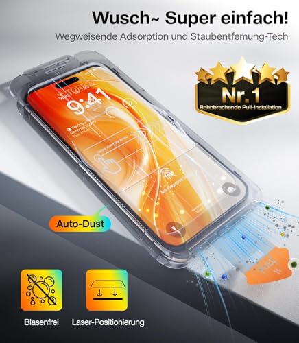 TORRAS für iPhone 16 PLus für Panzerglas 9H+ Folie TOP Stoßfest, 2 Stück – Ansicht 6