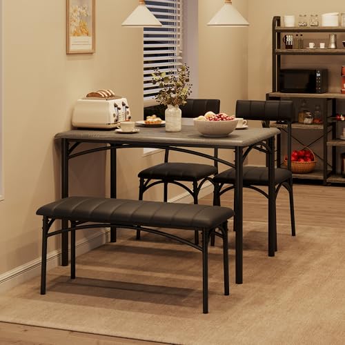 Mesa de comedor de marco de metal resistente y duradero con asientos tapizados grises 7