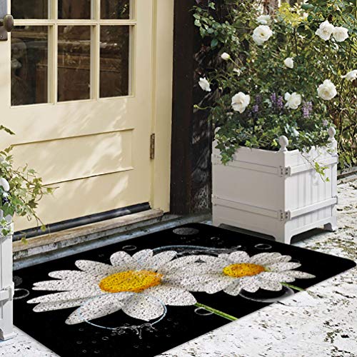Arnecase Outdoor Mats For Home Entrance Doormats Summer Daisy Flowers With Cool Waterdrops On Black Background Duraloop Mesh Dirt Mud Trapper Washable Pvc Rugs For Indoor Rv Poolside 24" X 35" #TOP8