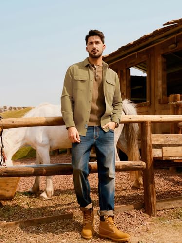 PJ PAUL JONES Mens Casual Shacket Cotton Twill Lightweight Jackets Button Down Shirt Jacket with Pockets3