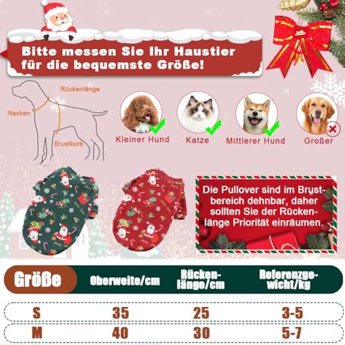 Fosoloni Weihnachtspullover für Hunde 2Stück - Hundepullover mit Katze, Warm für den Winter und Weihnachten