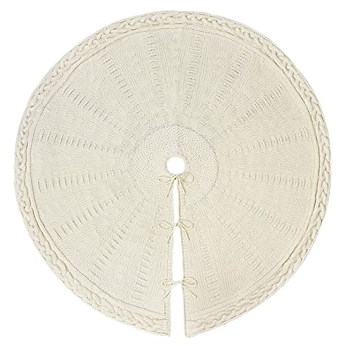 Limbridge Christmas Tree Skirt, 48 Inches Cable Knit Knitted Thick Rustic Xmas Holiday Decoration, Cream #TOP4