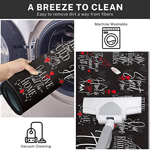 Tayney Black Kitchen Rugs And Mats Non Skid Washable Set Of 2, Red Love Heart My Sweet Home Kitchen Runner Rug, Modern Phrase Doodle Under Sink Mats For Kitchen Floor Decor #TOP5