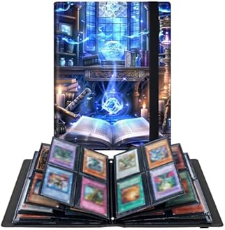 RWUTYTIUL Blue Books 4 Pocket Trading Cards Album, Trading Card Binder Holder with 160 Card Protector, Expandable PU Card Book Collectable Sports Card Binder for Sports, MTG and Other TCG Folder