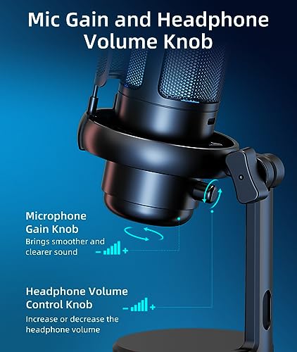Image of NJSJ USB Microphone for Computer, Gaming Mic for PC,PS4,PS5 and Mac, Condenser Microphone with 9 RGB Light Modes,Mute Button,Gain Control, Headphones Jack,Desk Streaming Mics for Podcast,YouTube