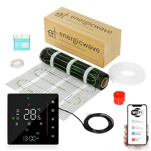 Elektrische Fußbodenheizung 150 W/m² – Heizmatte Komplettset mit WLAN-Thermostat, Fußbodenheizmatte für Fliesen, Steinzeug, Steinböden – 0,5m²