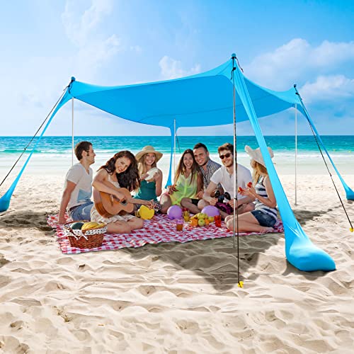 COMMOUDS - COMMOUDS Beach Tent, Camping Sun Shelter with UPF50+ Protection, Sand Shovels, Ground Pegs and 4 Stability Poles, Outdoor Pop Up Beach Shade Canopy for Fishing, Backyard or Picnics