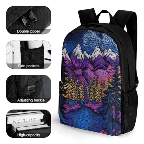 Backpack with Zippered Side Pockets, Unisex Trippy Starry Sky Night Art Breathable Backpack for Hiking, Gym, Fashion Adjustable Shoulder Bag3