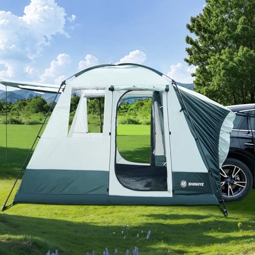 ShinHye SUV Tent for Camping with Porch, Waterproof PU5000mm Spacious 5 Person Car Tents for Camping SUV, Includes Rainfly and Storage Bag for Family Outdoor, 9.8' W X 9.8' L X 7.3' H, Green