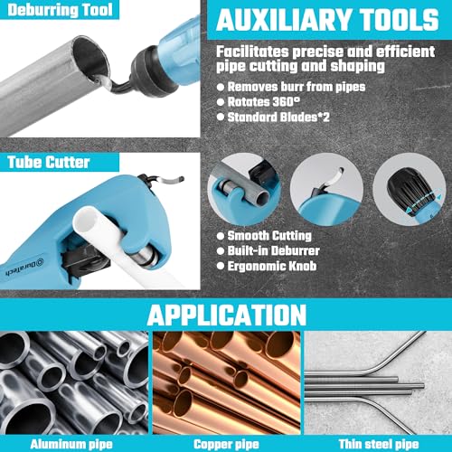 Image of DURATECH Tube Bender Set, 1 /4 inch-7 /8 inch O.D. Ratcheting Pipe Bender with Pipe Cutter and Deburring Tool, 90 Forward /Reverse Pipes Bending Tools for HVAC Air Conditioning Refrigerator Repair