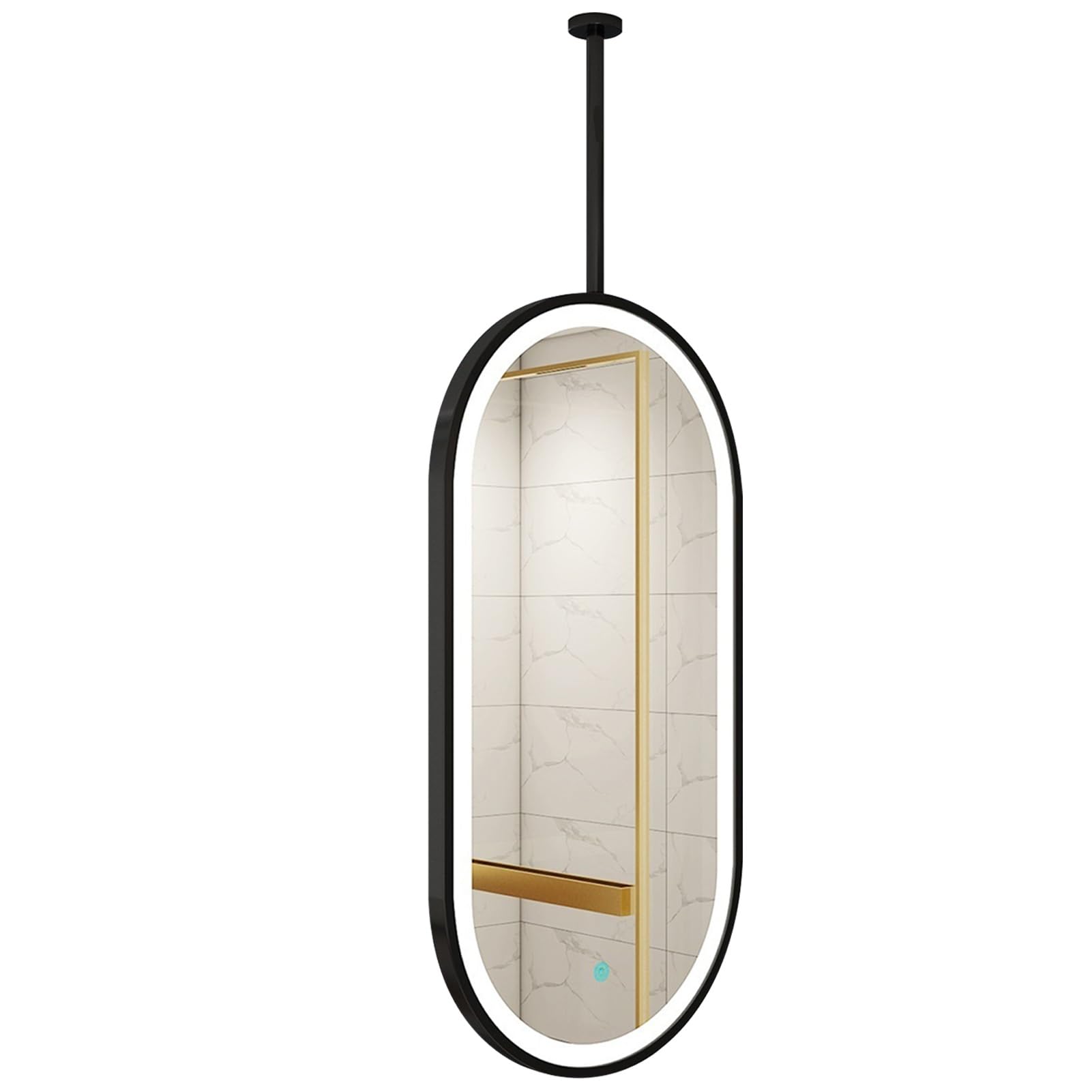 ITOSUI LED Bathroom Mirror with Light, Oval Black Metal Framed Vanity Mirrors for Entryway Bedroom, 3 Colors Dimmable Light, Ceiling Hanging Makeup Mirror(50cmx60cm)