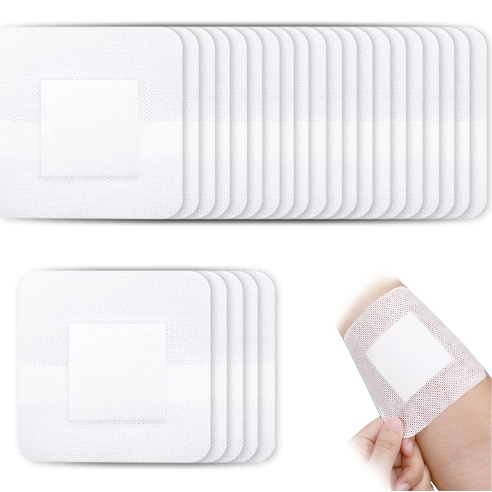 SOFOAERYAdhesive Island Bandages Sterile Bordered Gauze Dressing, Individually Wrappedwith Highly Absorbent Non-Stick Center Pad-Soft and Breathable adhesive bandage 25pcs (4''×4'')