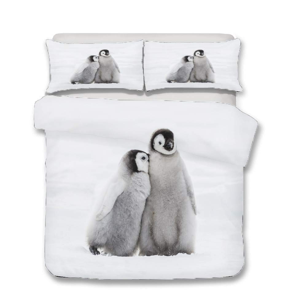BJCJGGL Copripiumino Matrimoniale 260x220 Con Pinguino Grigio - Morbido Set In Microfibra Con 2 Federe 50x80 - 3