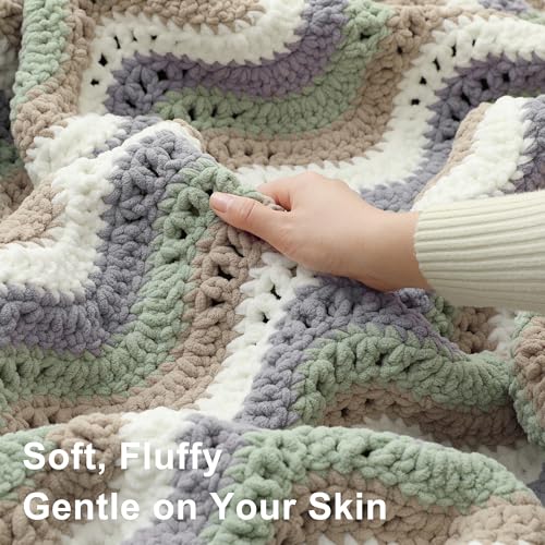Image of #6 Super Bulky Blanket Yarn for Crocheting - 4 Skeins(Each 10.5oz /300g, 220yds /201m), Chunky Chenille Thick Plush Big Soft Yarn for Crocheting Knitting Blankets, Lavender Fog