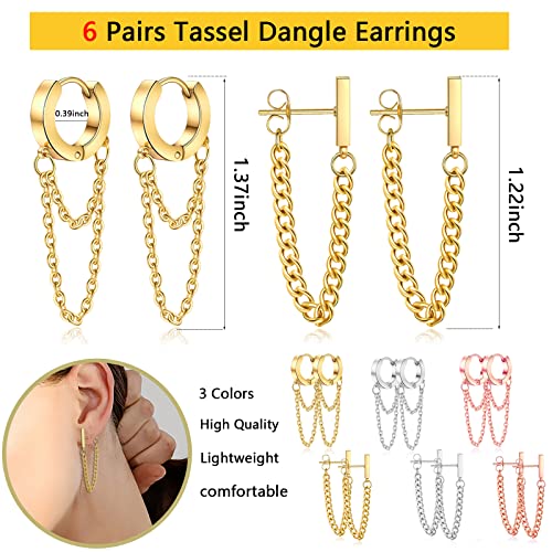 Casdan 6 Pairs Chain Dangle Earrings For Women Rose Gold Sliver Minimalist Bar Stud Earrings Small Huggie Hoop Piercing Earrings Set #TOP4