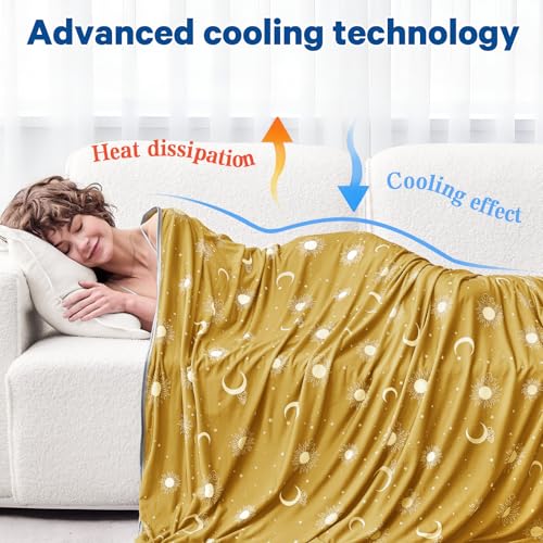 Image of inhand Cooling Blanket Throw(50 inchx60 inch) - Double Sided Cooling Blankets for Hot Sleepers, Cool Soft Lightweight Summer Blanket for Beach, Sofa Bed Couch, Room Decor, Gifts for Women Men Ginger Yellow