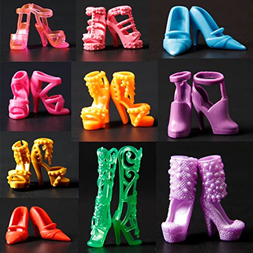 Hangqiao 10 Paare Schuhe Barbie-Schuhe Pumps Stiefel Sandale Boot für Barbie Dolls Puppen