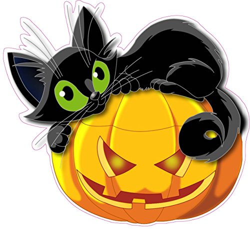 Halloween Pumpkin with Black Cat Wall or Window Decor Decal 12
