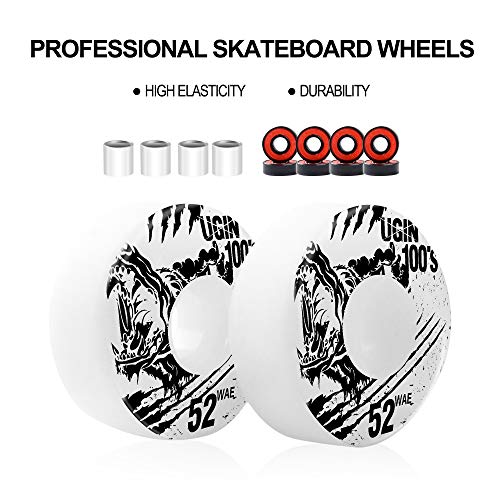 LOSENKA 52mm Wheels White Skateboard Wheels -100A with Bearings