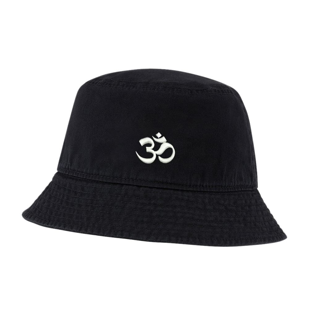 Mens Bucket Hat for Fishing Aum Om Ohm India Embroidered Washed Cotton Hat Outdoor Outdoor Sun Hat (Black)
