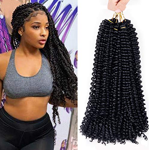 Passion Twist Hair 6packs/lot Water Wave Hair for Crochet Hair 18Inch Synthetic Curly Crochet Braiding Hair Kanekalon Fiber Hair Twist (#1B Natural Black)