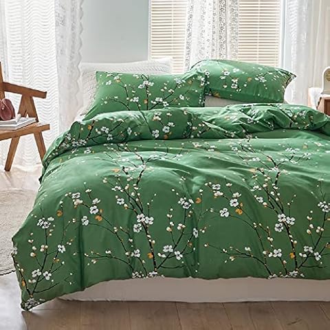 RYNGHIPY Queen Bedding Set for Girls Green Tree Branches Print Comforter Sets Farmhouse Floral Flowers Bedding for All Seasons Soft Breathable (1 Branch Comforter + 2 Pillowcases) Cover