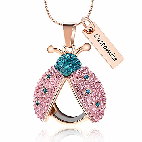 constantlife Cremation Jewelry Ladybug Urn Necklace for Ashes Transparent Round Glass Locket Ash Holder Keepsake Crystal Beetle Memorial Pendant for Human Pet3