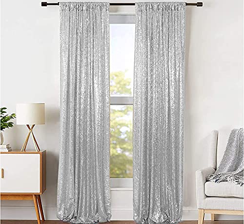 JYFLZQ Silver Sequin Backdrop Curtains 4ft x 8ft 2 Panel Glitter Photo Booth Backdrops Sparkly Photography Background Drapes for Parties Wedding Bridal Showers