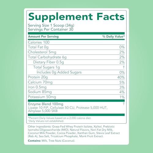 Image of Clean Simple Eats Whey Isolate Protein Powder, Mint Chocolate Cookie, Naturally Sweetened, Zero Added Sugar, 20g 100% Grass Fed Protein Powder with Digestive Enzymes, Gluten Free, Non GMO, 10 Sticks