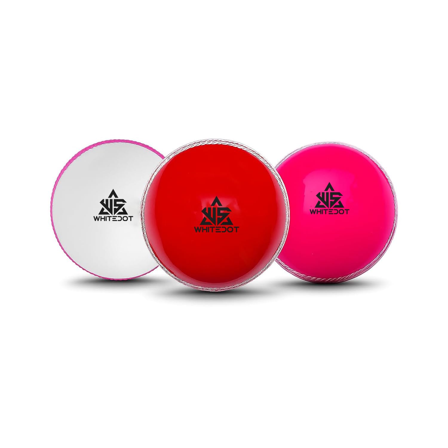 whitedot synthetic rubber practice cricket ball/wind balls (90 gms) for - indoor & outdoor street & beach cricket (pack of 3) (white, red, pink)