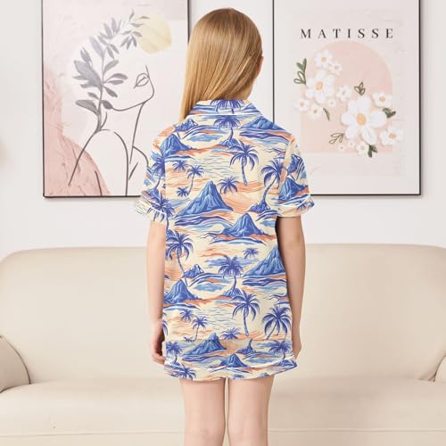 ALAZA Colored Palm Tree Mountain Satin Pajamas Set Short Sleeve Button Down Sleepwear Summer Pjs 2 Piece4