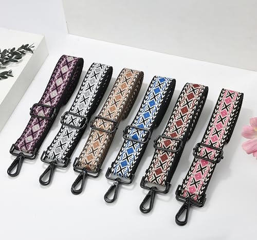 Image of Crossbody Straps for Purses Silver Hardware Purse Strap Wide Shoulder Strap Adjustable Replacement,Retro Jacquard Embroidery for Shoulder Bags, Canvas Tote Handbags