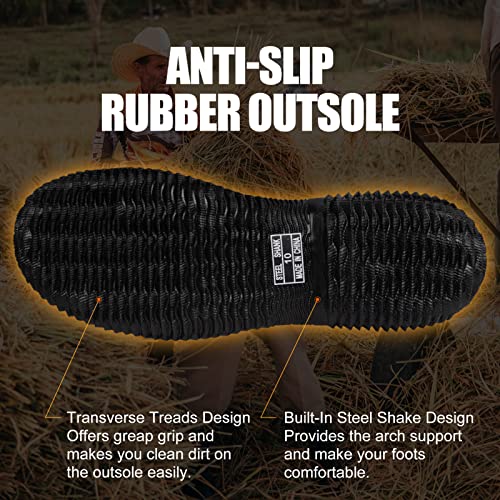 Image of Hunthor Rubber Boots for Men with Steel Shank, 6mm Neoprene Insulated Rain Boots, Mid Calf Waterproof Rubber Work Boots for Hunting, Gardening, Farming, Fishing