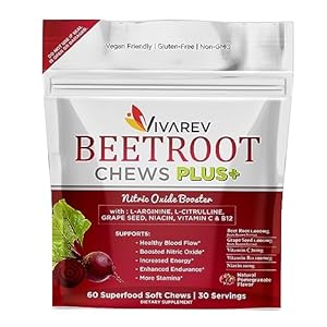 Beetroot Nitric Oxide Supplement – 1000mg Beet Powder with L Arginine, L Citrulline, Grape Seed Extract, Niacin, Vitamin C & B12 – Beet Chews – Pack of 60