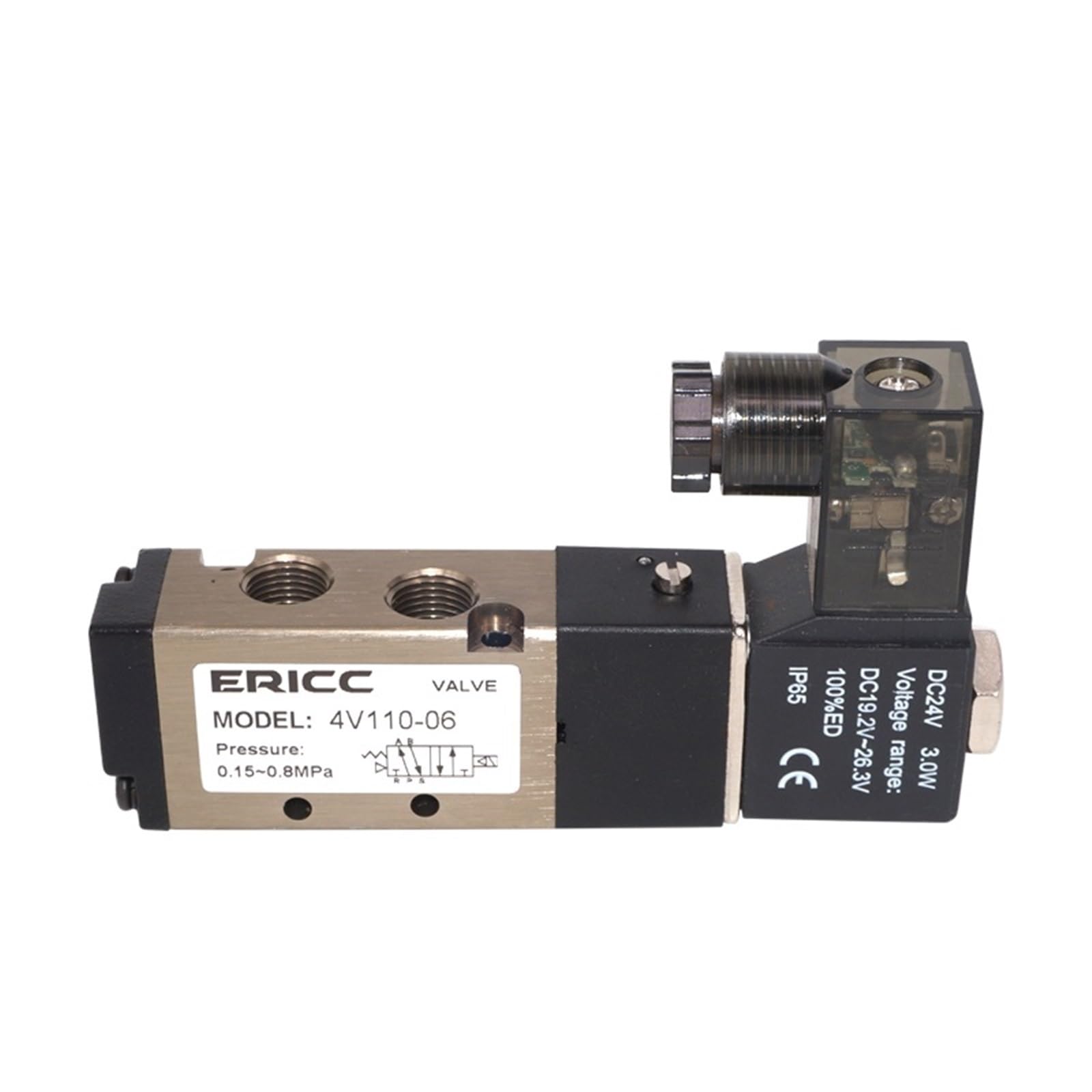 4V110-06 - Electroválvula neumática de 5 vías, 2 posiciones, gas, neumática, eléctrica, solenoide, 12 V, 24 V, 220 V, bobina, voltios, 4 mm, 6 mm, manguera de 8 mm (4V110-06 AC220V, con accesorios de