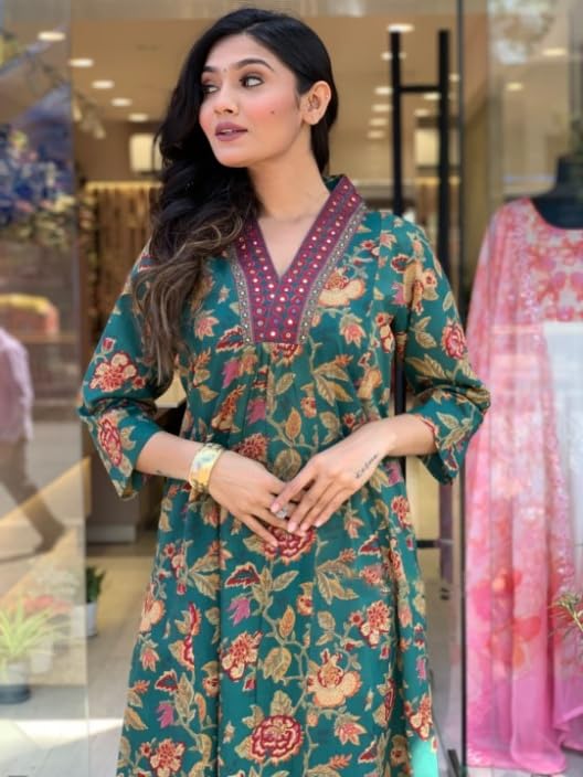 Image of Yashika Women Cotton Blend Floral Printed Kurta Plazzo Set with Dupatta Suitable For Every Indian Occasion