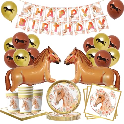 77 unidades cavalo louça, conjunto de aniversário decoração de cavalo com chávenas pratos guardanapos balão bandeira, 20 convidados